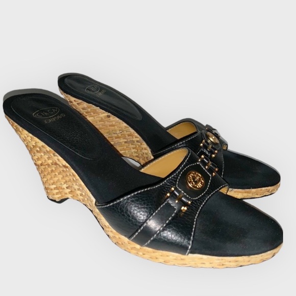 Circa Joan & David Black Wedge Sandals - Picture 1 of 8